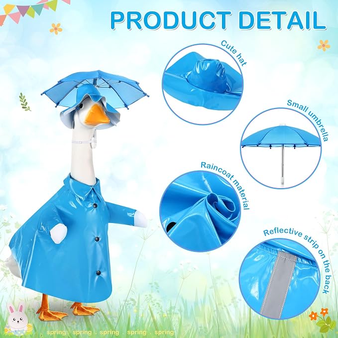 FuWeave Summer Baby Goose Outfit Raincoat and Umbrella for 17'' Lawn Porch Baby Goose Costume Plastic Raincoat Clothes for Summer Spring Outdoor Patio Yard Lawn Decoration(Blue)