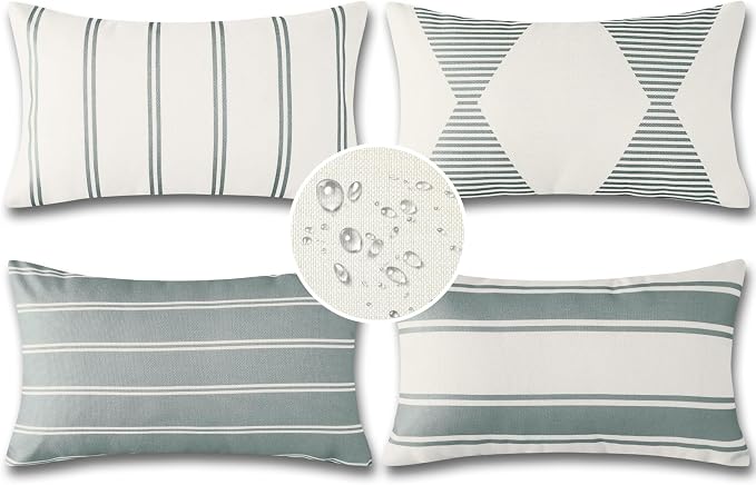 OTOSTAR Outdoor Decorative Pillow Covers Waterproof Garden Throw Pillow Covers 12x20 Inch Cushion Case Geometry Throw Pillowcases Pillows Shell for Patio Furniture Couch Tent Balcony Pack of 4 (Grey)