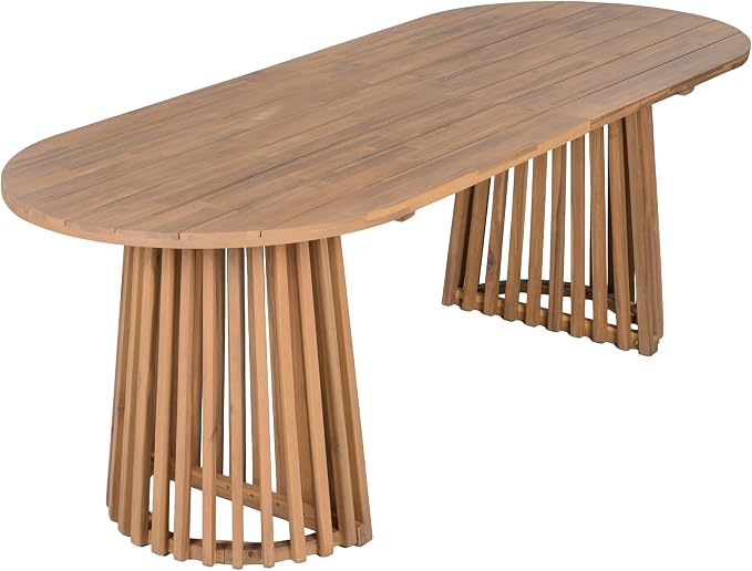Christopher Knight Home Zoa Acacia Wood Dining Set for 4, Outdoor Dining Table with Dual Slatted Pedestal Bases, Outdoor Dining Chairs with Cushions, 5 Piece Patio Dinner Set, Beige/Teak
