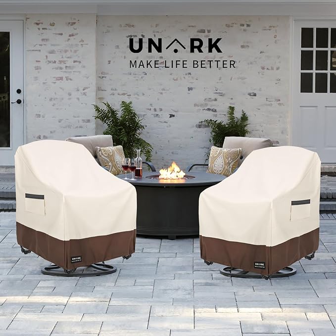 Outdoor Swivel Chair Covers Waterproof 2 Pack, Outdoor Chair Covers Patio Furniture Cover for Deck Patio Swivel Chair Heavy Duty, 33 W x 35 D x 36 H inches Beige and Brown