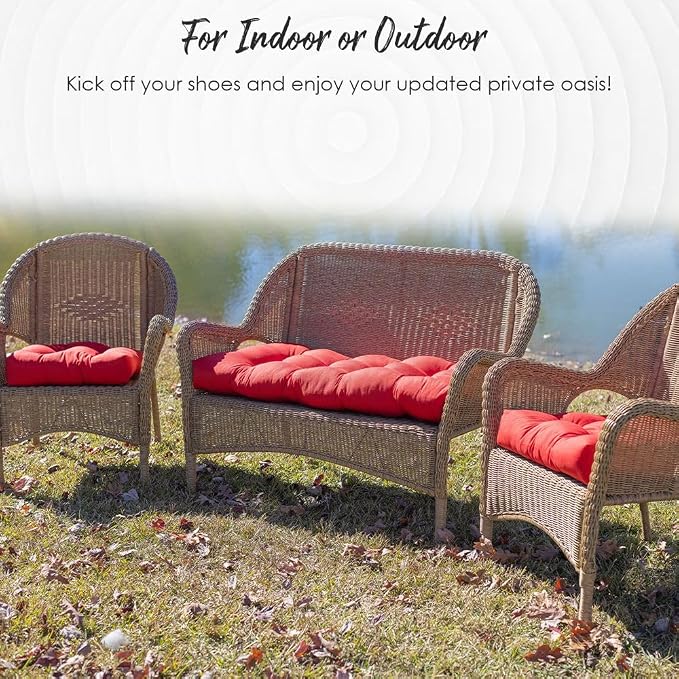 RSH DECOR: Tufted U-Shapes & Lumbars 2 of Each | 19” x 19” & 20" x 12" | Water-Resistant Spun Fabric | Outdoor Wicker Cushions & Support Pillows for Patio Furniture | Heritage Red