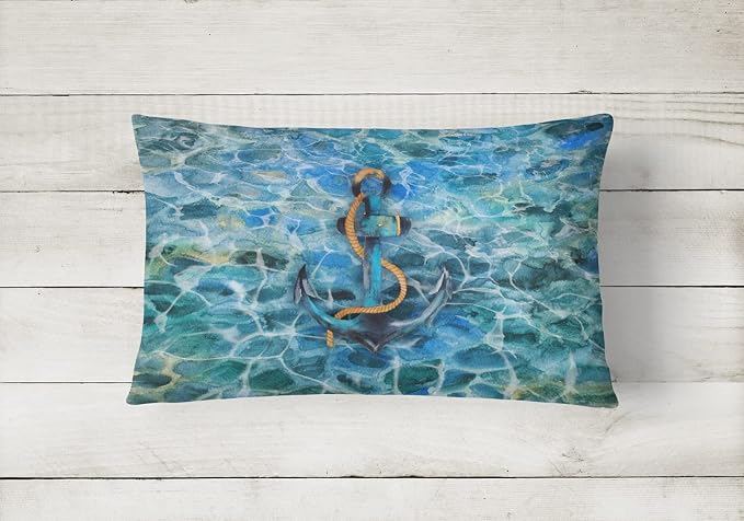 Caroline's Treasures BB5370PW1216 Anchor and Rope Canvas Fabric Decorative Pillow Machine Washable, Indoor Outdoor Decorative Pillow for Couch, Bed or Patio, 12HX16W