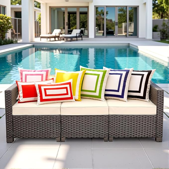 JOJOGOGO 12x20 Navy Blue Frame Outdoor Lumbar Pillow Covers Waterproof & Sunproof Set of 2, White and Navy Outdoor Decorative Lumbar Throw Pillows for Patio Furniture and Porch Decor(Without Inserts)