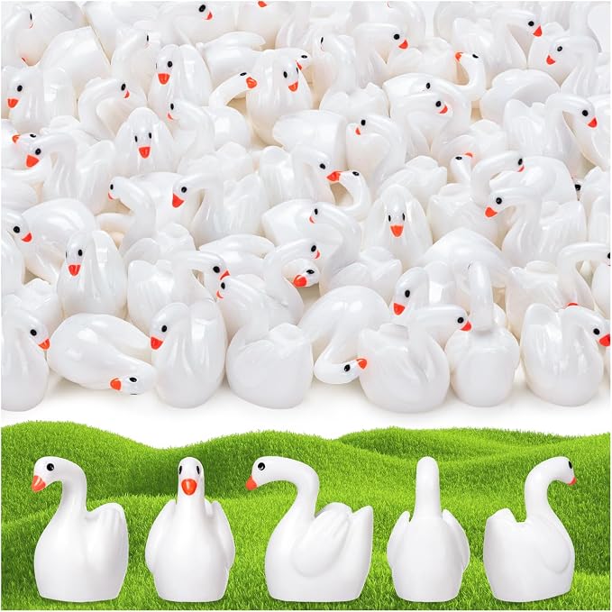 100pcs Mini Resin Goose Figurine | Micro Landscape Dollhouse Ornament, Cake DIY Craft, Office Desk Ornaments, Birthday Decoration Gift