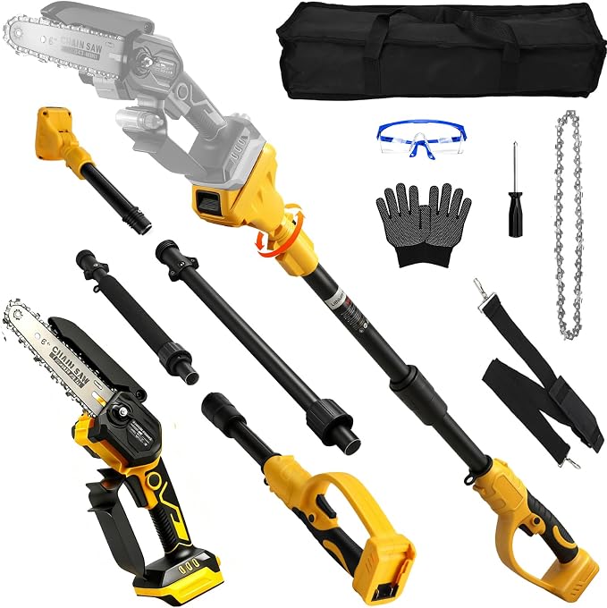 6 Inch Brushless Pole Saw for Dewalt 20V Max Battery (No Battery), Professional Electric Chainsaw with Extension Pole, 15Ft Long Reach for Tree Pruning Hedge Cutting