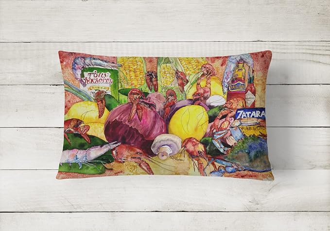 Caroline's Treasures 8698PW1216 Crawfish with Spices and Corn Canvas Fabric Decorative Pillow Machine Washable, Indoor Outdoor Decorative Pillow for Couch, Bed or Patio, 12HX16W
