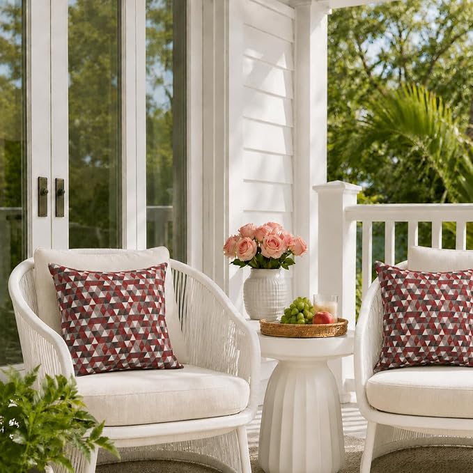Outdoor Pillow Covers Waterproof Throw Pillow Covers, Set of 2 Jacquard Texture Water Resistant Fade Resistant Decorative Cushion Covers for Garden Patio Bench Couch Sofa, 18x18 Inch
