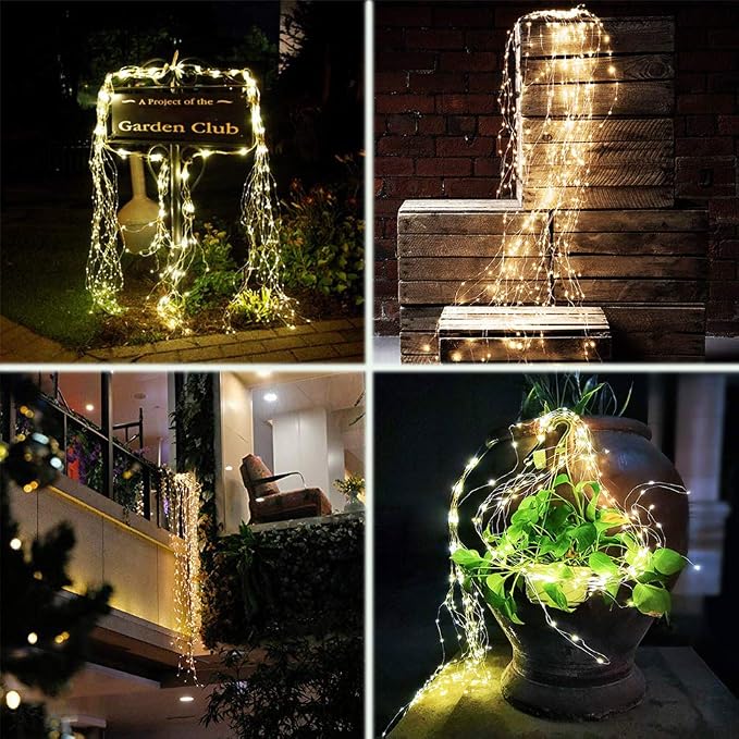 SHUKAN 220 LED Firefly Bunch Lights Battery Operated, 8 Flashing Modes Waterproof Copper Wire Waterfall Lights, Remote Controlled Timer and Hooks, Fairy Lights for Indoor Outdoor Decor (Warm White)