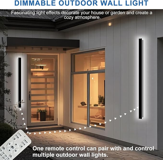 Modern Outdoor Wall Lights, 2 Pack 71 Inch Dimmable Exterior Sconce | Long LED Outdoor Porch Lights Wall Mount Light Fixtures IP65 Waterproof Black Outside Wall Lights for House Garage Front Door
