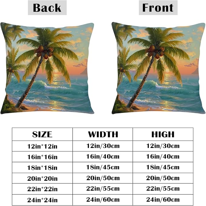 Hawaiian Sunset Coastal Throw Pillow Covers Tropical Coconut Palm Tree Pillow Covers 20x20 Set of 2 Summer Ocean Beach Pillow Cases Sea Wave Cushion Cases for Home Sofa Couch