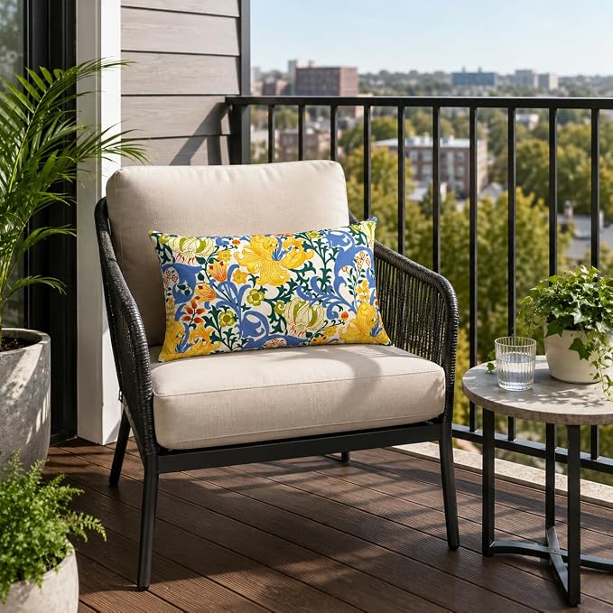 Pack of 2 Patio Lumbar Pillows 12"x20" | Fade Resistant Outdoor Waterproof Lumbar Pillow with Inners Decorative Garden Lumbar Cushions for Home Patio Terrace Sofa