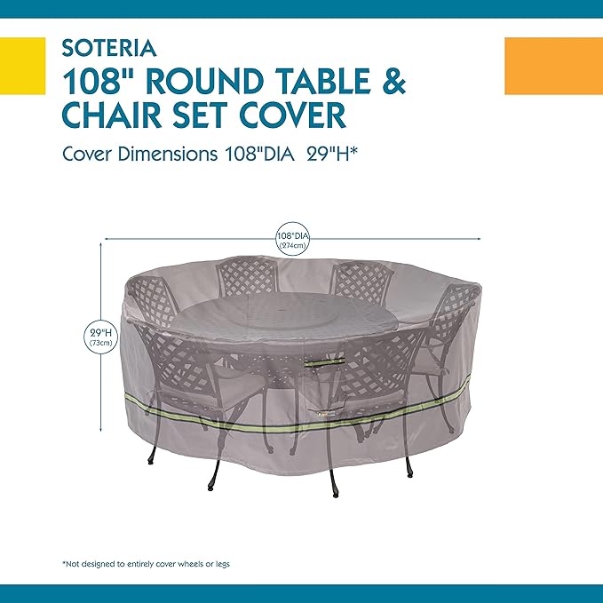 DUCKCOVERS Soteria Waterproof 108 Inch Round Patio Table with Chairs Cover, Outdoor Table and Chair Cover