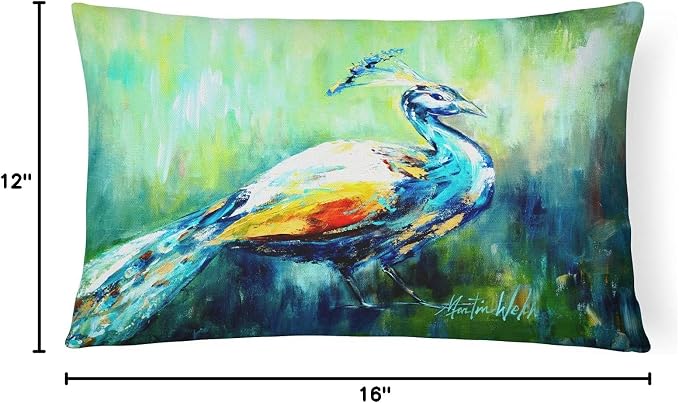 Caroline's Treasures MW1160PW1216 Proud Peacock Green Canvas Fabric Decorative Pillow Machine Washable, Indoor Outdoor Decorative Pillow for Couch, Bed or Patio, 12HX16W