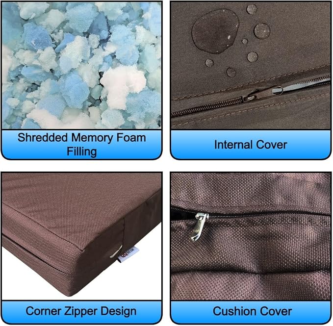 2 Pack 18X16 Inch Outdoor Back Cushion Memory Foam Pillows with Waterproof Internal Cover for Patio Furniture, Sofa, Loveseat, Deep Seat Chair - Brown Color