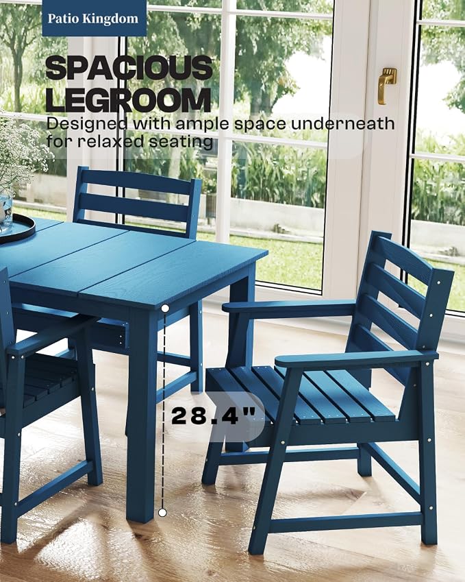 9-Piece Outdoor Dining Set with 15FT Umbrella for 8,Navy Blue | 75.2'' HDPE table, chairs included, weather-resistant furniture with hole, ideal for lawn, poolside, yard, garden, deck
