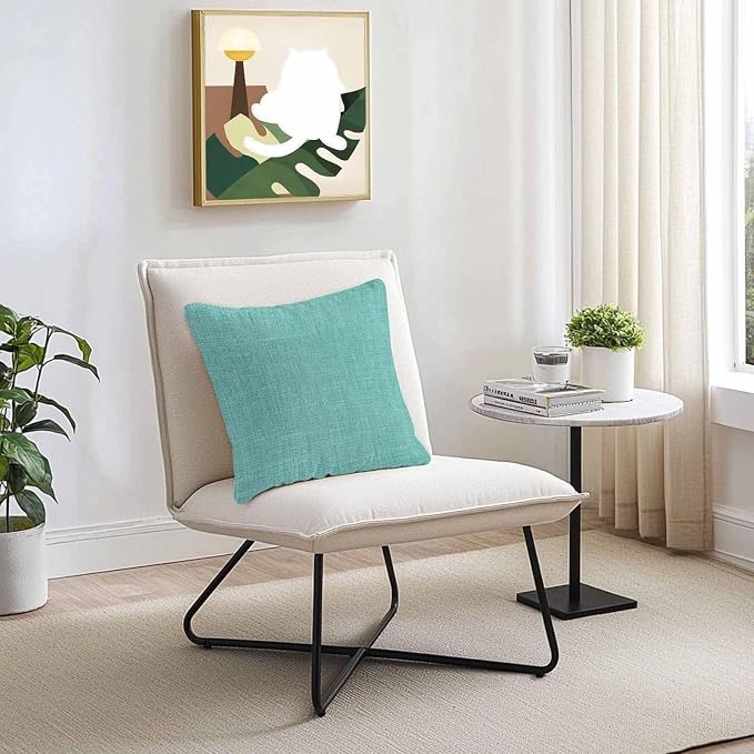 Vandarllin Outdoor Throw Pillows Covers 24x24 inch Set of 2 Waterproof Turquoise Linen Decorative Zippered Cushion Covers for Patio Furniture, Farmhouse Pure Color Lumbar Pillowcases
