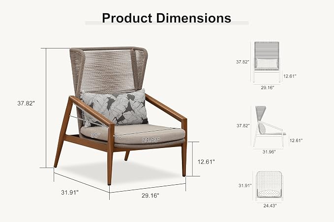 PURPLE LEAF 2 Pieces Patio Wicker Sofa Chairs Outdoor Aluminum Armchair with Cushions and Pillows Conversation Furniture Modern Leisure Chairs for Balcony Yard Garden Living Room