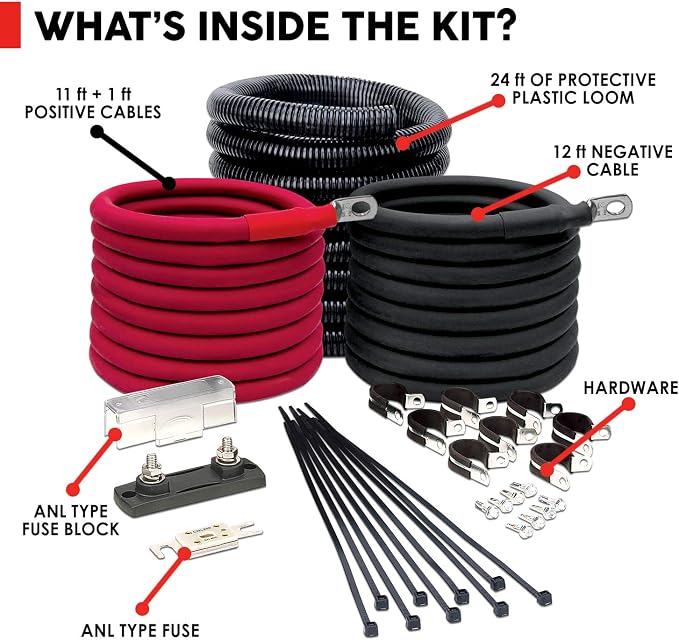 Tundra Heavy Duty Installation Kit for Truck Power Inverters M2500/ S2500 | Highest Safety Rating Cables with Short-Circuit & Overload Protection (12ft) (CM2512)