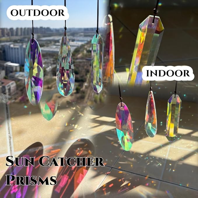 3Pcs 5-inch Crystal Sun Catcher Prisms for Windows Garden Patio,AB Colored Hanging Suncatchers with Glass Prism Rainbow Maker Ideal
