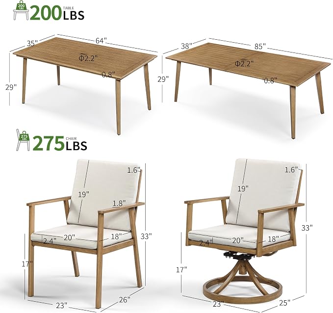 Outdoor Patio Dining Chairs Set of 2, Never-Rust Aluminum Garden Chairs with Thickened Washable Cushions, All Weather Patio Armchairs with Wider Seat for Backyard, Lawn, Poolside, Porch, Teak