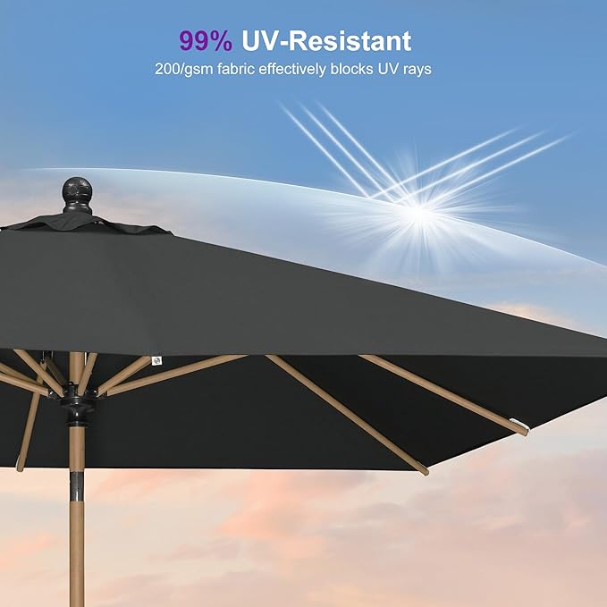 PURPLE LEAF 8' x 8' Square Outdoor Umbrella with Base Outdoor Table Umbrella Aluminum Patio Umbrella with Push Button Tilt & Crank and 8 Ribs Market Umbrella for Pool Backyard Beach, Black
