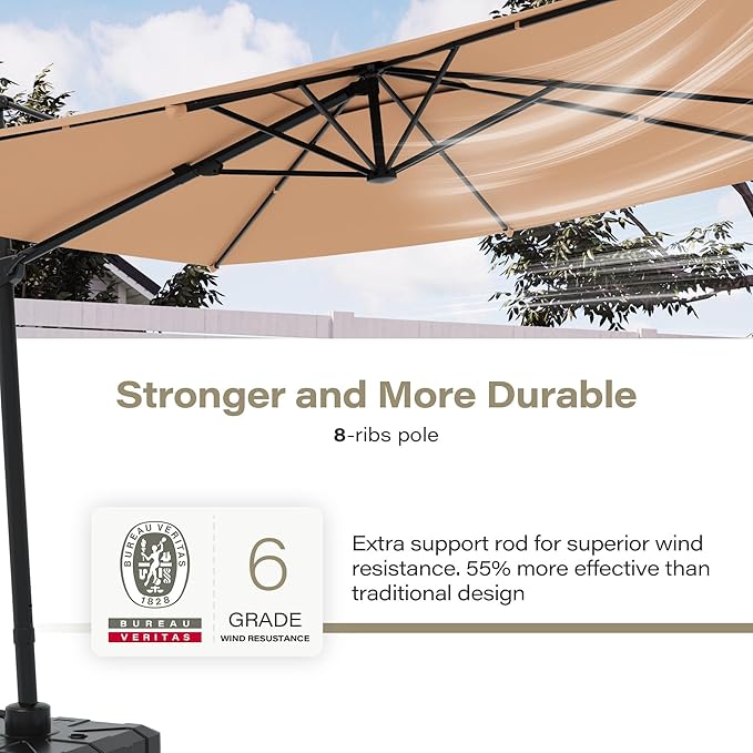 LAUSAINT HOME 9ft Square Cantilever Patio Umbrella, Outdoor Offset Hanging Umbrella with 360° Rotation & Aluminum Pole for Backyard, Pool, Lawn, Deck, Khaki