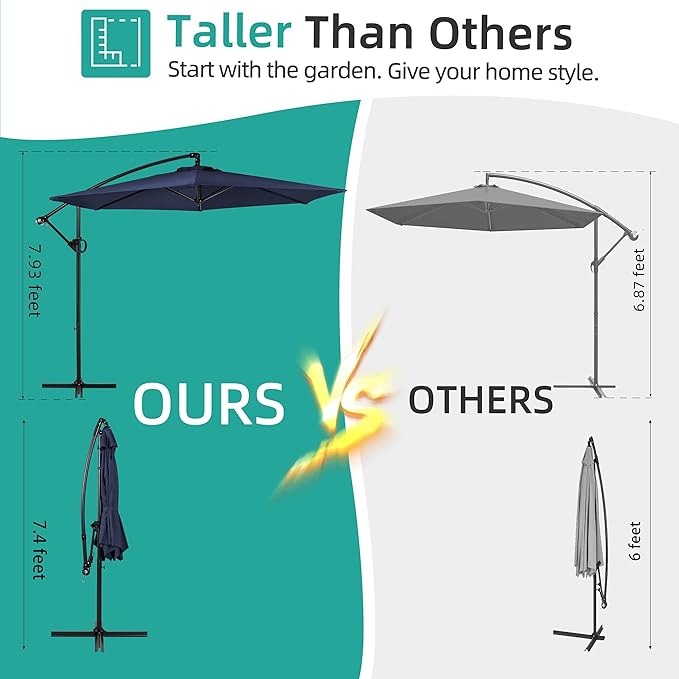Shintenchi Offset Patio Umbrella with Easy Tilt Adjustment,Crank and Cross Base, Outdoor Cantilever Hanging Umbrella, Sunshade Free Standing Canopy, Navy Blue