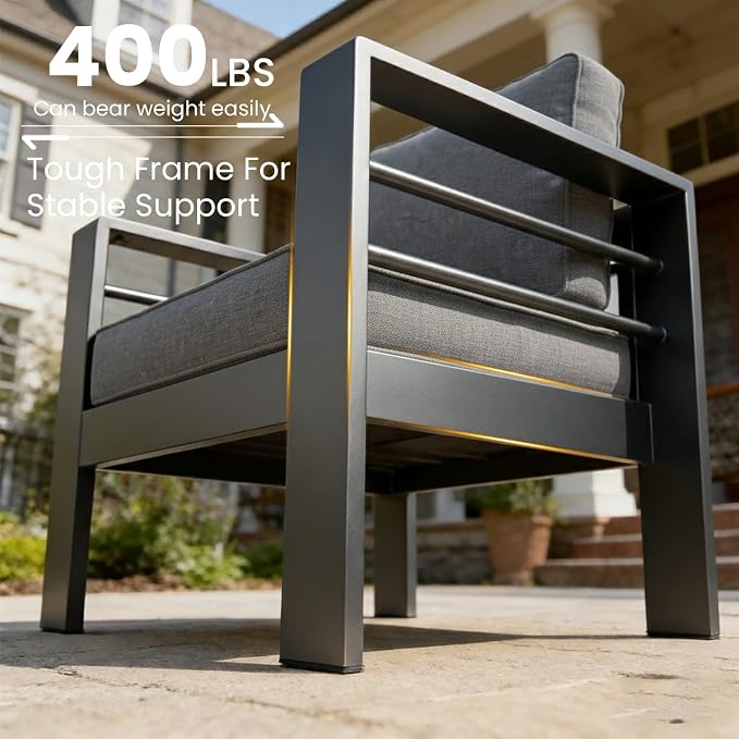 LayinSun Aluminum Furniture Set with Fire Pit Table, 4 Pieces Patio Sectional Conversation Chat Sofa Modern Seating Set
