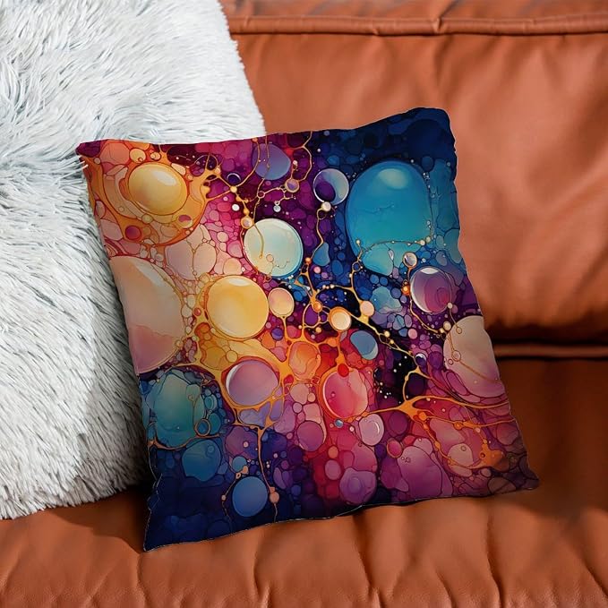 Throw Pillow Covers Ink Rainbow Shapes with Gold Cushion Cover Abstract Abstract Alcohol Ink Textures Pillow Cover Accent Outdoor Garden Decoration for Patio Garden Couch Tent 24x24 in
