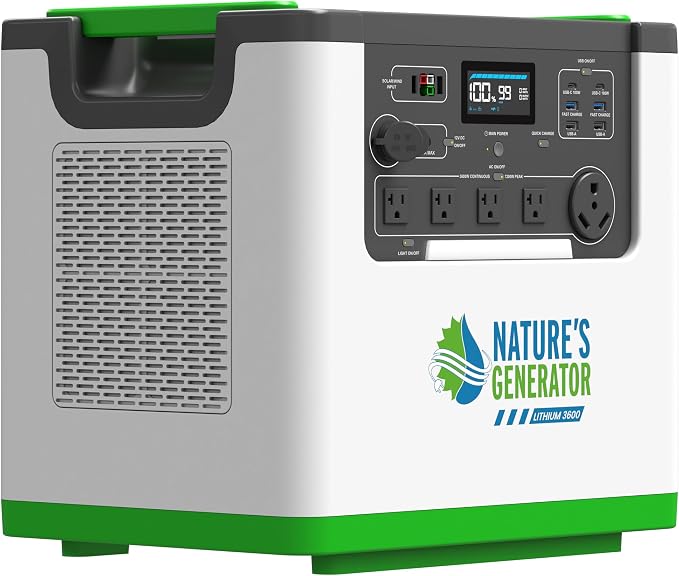 Nature's Generator Lithium 3600 240V Gold Pro PE,2x Lithium 3600 + Combiner + 4x 410w Panels + 12 Circuit Power Transfer Switch + 2 x 50' Cable