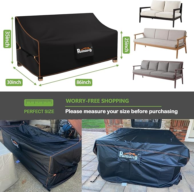 Waterproof Outdoor Sofa Cover 420D Oxford Fabric Patio Loveseat Cover with Windproof Straps Dustproof Protection for Furniture 87x30x35 inch Fits Most Outdoor Loveseats