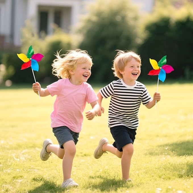 NOVWANG 20 Pack Rainbow Pinwheels for Kids Garden Yard | Plastic Wind Spinners, Kids Party Crafts Birthday Festival, Garden Lawn Yard Camping Patio Decor, Colorful Pinwheels