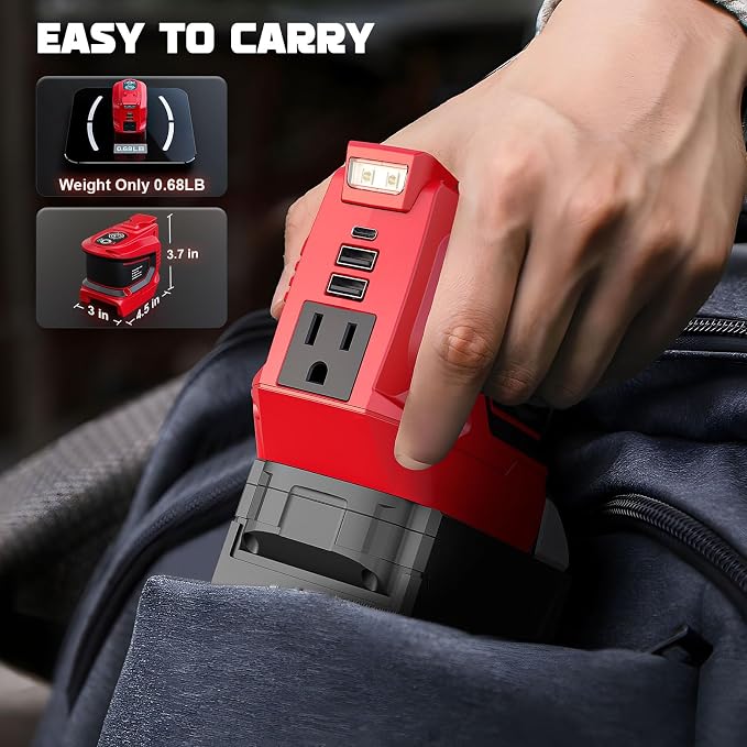 2 Packs Power Inverter Compatible with Milwaukee 18V, LIVOWALNY Real 200W Battery Inverter 18V to 110V, Power Adapter Charger Adapter Power Station Power Supply 2 USB-A & 1 Type-C & 1 AC (No Battery)