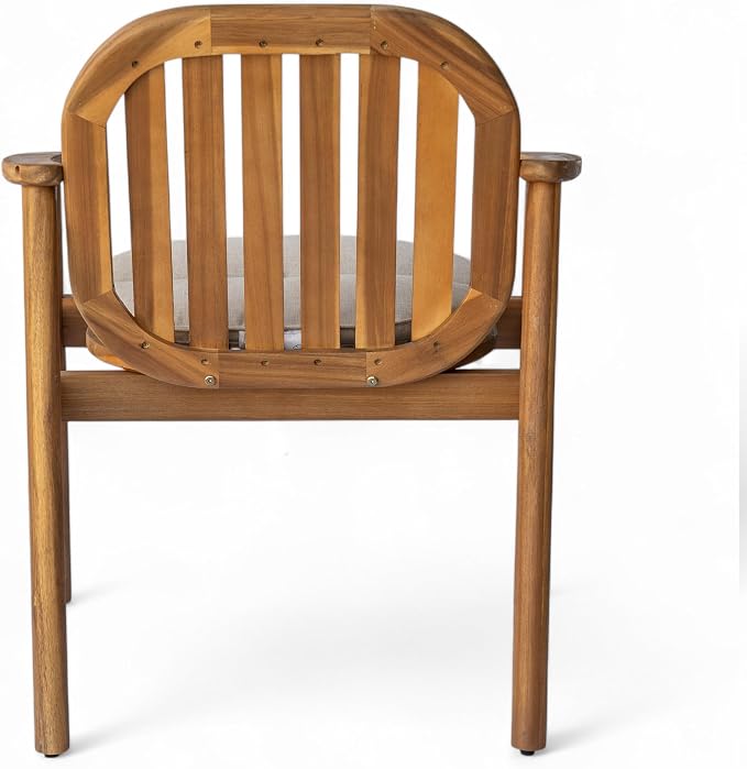 Christopher Knight Home Meja Acacia Wood Outdoor Dining Set for 6, Wooden 7 Piece Patio Dining Table Set, Wooden Outdoor Dining Armchair and Table Set with Cushion, Patio Furniture Set, Teak+Beige