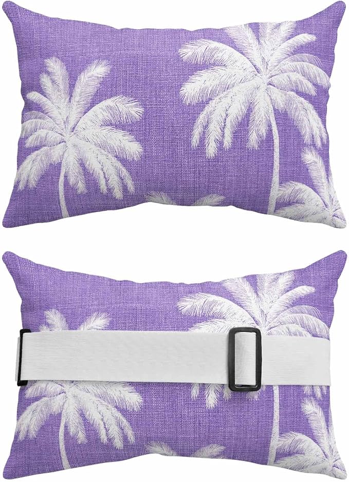 Pack of 2 Outdoor Lumbar Pillow Covers 11x16 Inch, Purple Palm Trees Waterproof Throw Pillow Covers Set, Farmhouse Tropical Summer Beach Indoor&Outdoor Decorative Cushion Cases for Patio Porch Car