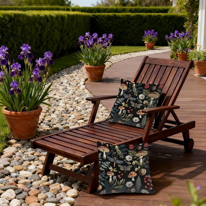 18x18 Inch Outdoor Pillow Covers Set of 2 Waterproof Throw Pillow Covers Decorative Couch Cushion Covers Mushrooms Dragonflies Leaf Square Pillowcases Protectors for Patio Garden Sofa