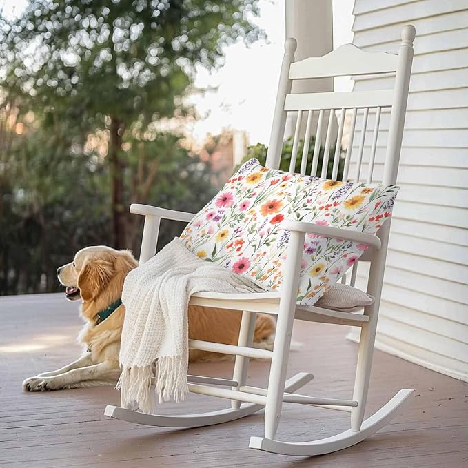 Spring Outdoor Pillow Covers Set of 2,Decorative Watercolor Flower Leaves Waterproof Throw Pillow Case, Garden Floral Art Linen Soft Cozy Cushion Pillowcases