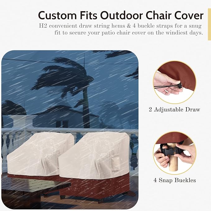 COSFLY Patio Furniture Covers 2 Pack, 600D Waterproof Outdoor Chair Covers for Deep Chairs, All-Weather UV Resistant Protection with Adjustable Straps & Air Vents, Fits up to 32" W x 37" D x 36" H