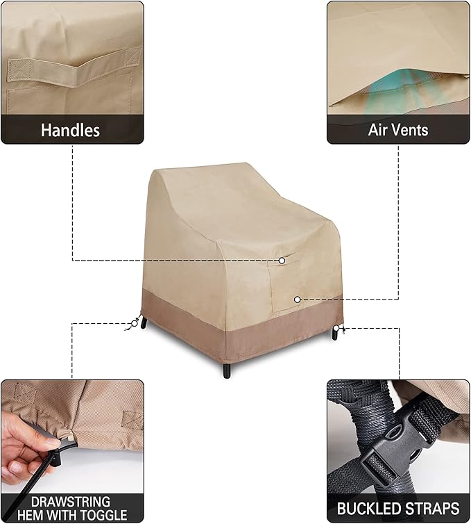 Patio Chair Cover, Heavy Duty Waterproof Outdoor Deep Seat Cover, All Weather Protect Lawn Patio Furniture Cover, 2 Pack, Medium-38inch, Beige & Brown