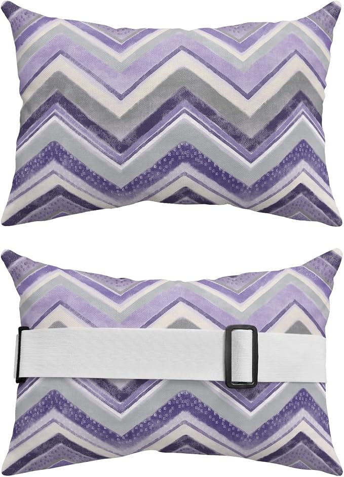 Outdoor Pillows Covers with Inserts Northern Europe Purple Geometric Wave Stripes Waterproof Recliner Pillow with Adjustable Strap Throw Pillows for Patio Furniture Pool Lounge Chair, 11x16 inch, 1PCS