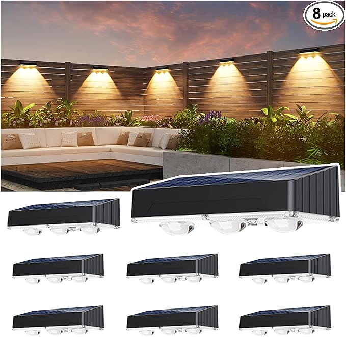 Solar Lights Outdoor Waterproof,RGBWW Spotlight Lens,Solar Lights Outdoor Decorative,10 Colors for Patio,Garden Walls (WL21-8P)