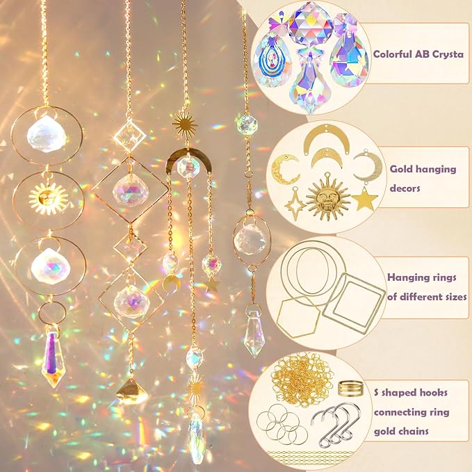 DIY Suncatcher Kit 400pcs Sun Catchers Supplies Arts and Crafts for Adults | Window Hanging Sun Catcher with Chain Rainbow Maker Crystal Prisms Decor for Home Garden Party Wedding Ornament