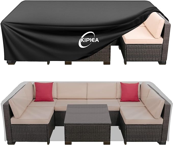 Kipiea Patio Furniture Covers Waterproof Winter, Heavy-Duty Outdoor Furniture Set Covers for Table Chairs, Anti-UV, No Tears or Fading (90" L x 64" W x 28" H)