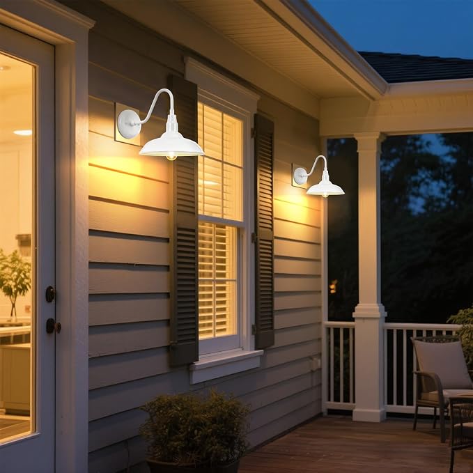 10 Inch Dome Outdoor Gooseneck Barn Light Fixture White Exterior Barn Wall Lantern, Farmhouse Porch Outside Wall Mount Lighting, Waterproof Outdoor Coach Wall Sconce for Garage, Patio