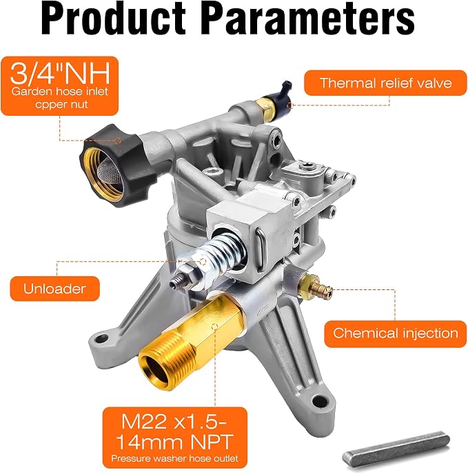 3000 PSI Vertical Pressure Washer Pump Replacement, 7/8" Shaft | 2700-3000 PSI Cleaning Power • Fits 7/8" Vertical Shaft Engines • Rear Inlet & Outlet • Ideal for Driveways,Patios & Vehicles