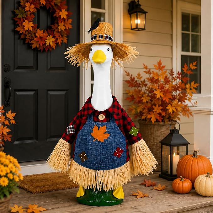 Fall Porch Goose Outfits Fits 23Inch Goose Statue for Outdoor Garden Decor | Scarecrow Porch Goose Outfit,Fall Thanksgiving Lawn Goose Statue Clothes for Outdoor Patio Yard Garden Decoration