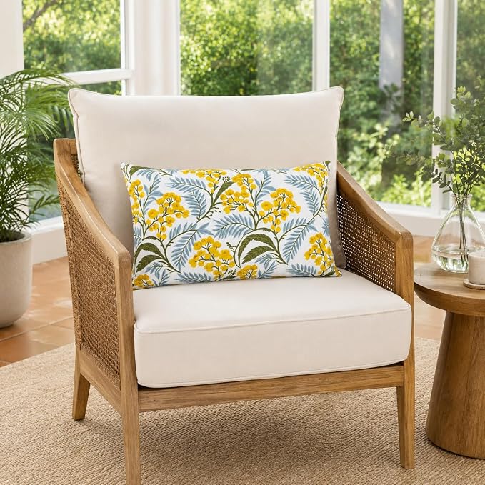 Outdoor Lumbar Pillows 12"x20" Waterproof Patio Pillows with Inserts | Set of 2 Fade Resistant Outdoor Waterproof Lumbar Pillow Decorative Garden Lumbar Cushions for Home Patio Terrace Sofa