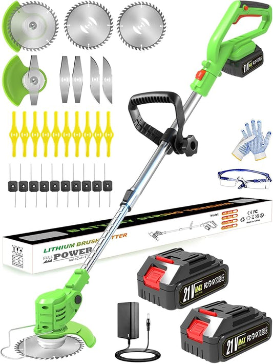 Electric Weed Wacker Cordless, 21V Battery Powered Weed Eater with 2X 2.0Ah Battery Operated and Charger, Lightweight 3 in 1 Weed Trimmer Lawn Edger Brush Cutter, Stringless Weedwacker for Garden Yard