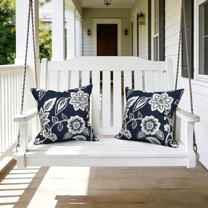 LVTXIII Outdoor Pillows 20x20 Inch, 2 Pack Large Decorative Square Throw Pillows with Inserts for Couch, Bed, Floor Seating, Patio Furniture, Elegant Vines Navy