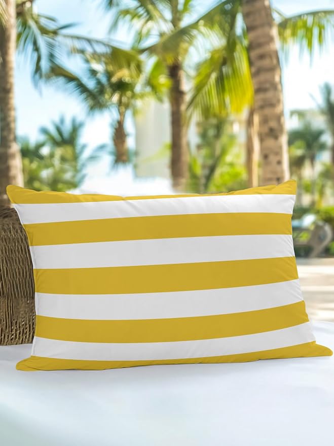 Waterproof Outdoor Pillow 1 Pack Yellow White Stripe Decorative Throw Pillows Cover & Insert 20x12 Inch Lumbar Pillowcase Simple Style Striped Pillows for Couch Sofa Bed Patio Furniture Indoor Outdoor